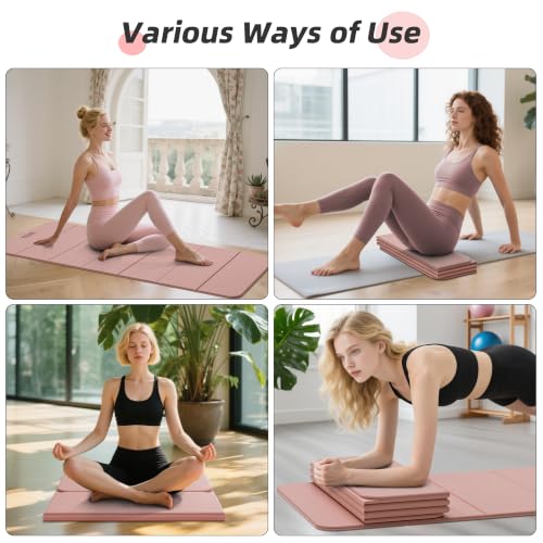 HAHE Foldable Yoga Mat 74"Lx32"Wx1/3"Thick, Folding Exercise Mats - color: Bright Pink