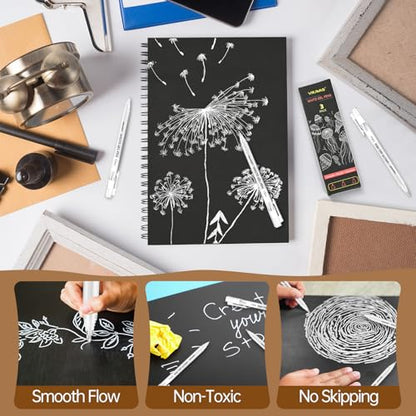 3 Pack White Gel Pens for Black Paper, Drawing, Highlighting, Journaling & Crafting – 1.0mm, 0.8mm, 0.5mm Fine Tip White Ink Pens, Smooth Flow, Waterproof, Non-Toxic - style: 3 sizes
