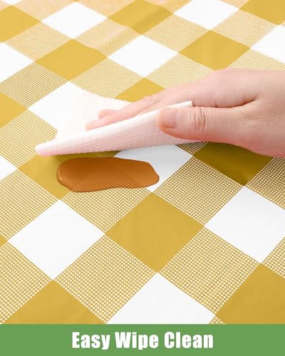 Smiry 8 Packs Gingham Disposable Table Cloth, 54 x 108 Inch Waterproof Plastic Tablecloth, Rectangle Gold and White CheckeGold Table Covers for Party, Birthday, Picnic, Banquet - color: Gold and White, size: 54"x108" (Pack of 8)