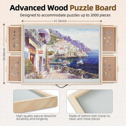 ALL4JIG 2000 Pieces 2-in-1 Tilting&Rotating Puzzle Board for Adults,Wooden Jigsaw Puzzle Table with 4 Drawers, 28.5 "x40.16 Portable Board with Lazy Susan and Cover,with a Tabletop Easel-Style Tilt - size: Large-2000pcs