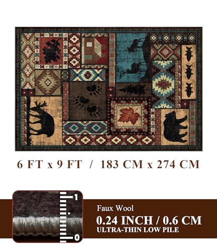 YIHOUSE 6x9 Rustic Cabin Area Rugs for Living Room Brown - color: Brown, size: 6' x 9' (Rectangular)