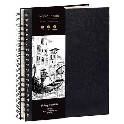 Artist’s Sketchbook Hardcover – 200GSM Very Thick Paper – Large, Spiral Sketch Book for Drawing and Mixed Media – Sketch Pad, Art Book - 11.4 x16.5, 40 Sheets / 80 Pages - size: 11.4 x 16.5 inches