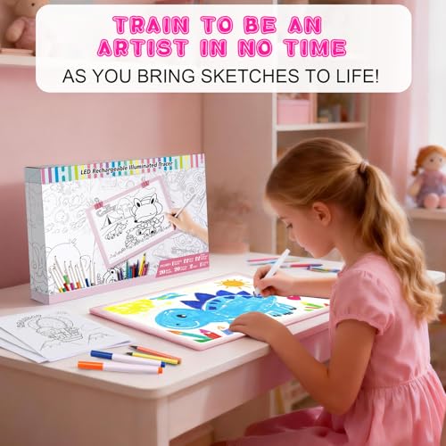 LED Drawing Tablet Kits Pink - 15" Light Board for Diamond Painting | Best Birthday, Holiday Gifts Toy for Kids Girls 3,4,5,6,7,8,9,10,11,12 Year Old, Back to School Art Travel Essentials - style: 15" Kit Pink (Rechargeable)