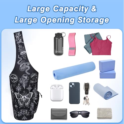Yoga Mat Bag - Large Opening Long Tote Yoga Mat Carrier Holder Bag with Waterproof Wet Zipper Pocket and Drawstring Water Bottle Pocket - Yoga Bag Fit Most Size Mats - color: Boho Witchcraft