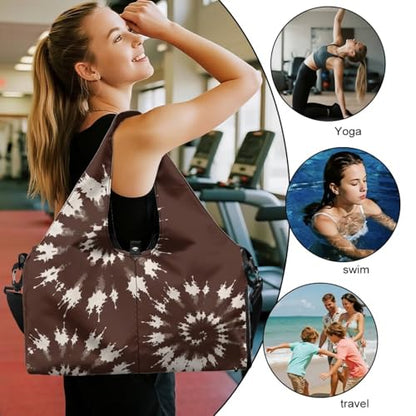 Yoga Gym Bag with Removable Adjustable Shoulder Strap, Shoe Compartment & Top Yoga Mat Holder 17.72x8.66x9.84in - color: Brown Tie-Dye Creative Print