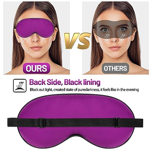 Silk Sleep Mask, Blackout Eye Mask for Sleeping with Adjustable Strap - color: Purple