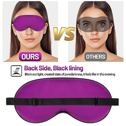 Silk Sleep Mask, Blackout Eye Mask for Sleeping with Adjustable Strap - color: Purple