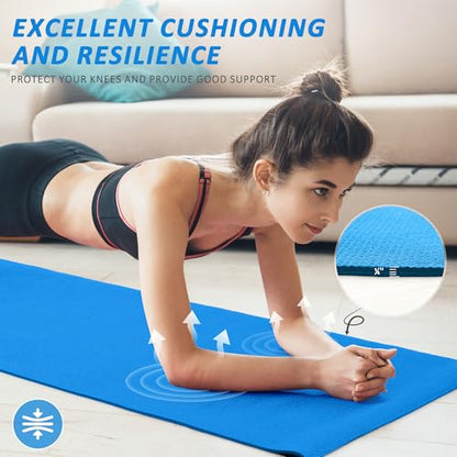Fitvids All Purpose Thick High Density No Tear Exercise Yoga Mat with Strap & Lightweight Features for Indoor & Outdoor Use - color: Blue