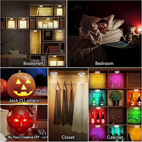 Onumii LED Puck Lights Battery Operated LED Under Cabinet Lighting Wireless Stick on Tap Lights with Remote Controll Color Changing Timer Function for Cabinets, Shelves, Closets - 6Pack White | 3x1.2in, Wireless, Adhesive Stick on, Push Tap for Cabinet, K