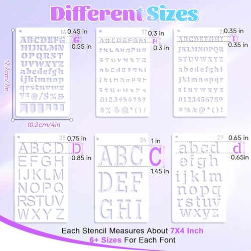 40 Pcs Letter Stencils for Painting,Alphabet & Number Templates for Journal | Letter & Number Stencils, 6 Size Options From 0.3 To 1.45 Inch, Reusable Pet Plastic, Ideal For Journaling, Scrapbooking
