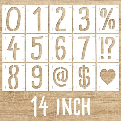 14 Inch Large Symbol and Numbers Stencils, Reusable Templates Interlocking 0-9 Address Number Stencil Kit for Painting on Trash and Recycling Bin, Wood, Wall, Patio, DIY Art Craft Projects - size: 14 inch