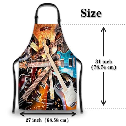 Funny Aprons for Adults Women Guitar Surrounded with the Lightnings Women Apron for Kitchen Cooking Restaurant BBQ Painting Crafting Gardening 27” (W) x 31” (H), Waterproof Apron - color: Guitar