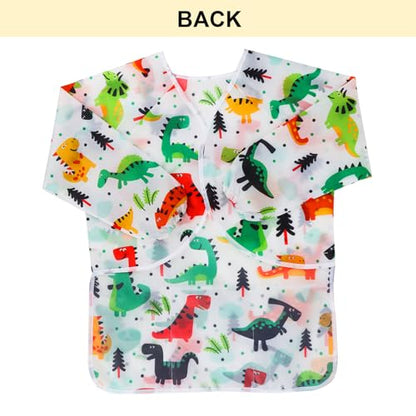 Kids Art Smocks Dinosaur Painting Aprons for Children Waterproof Artist Smock with Long Sleeve and 3 Pockets for Age 3-8 Years (White) - color: Dinosaur (White)