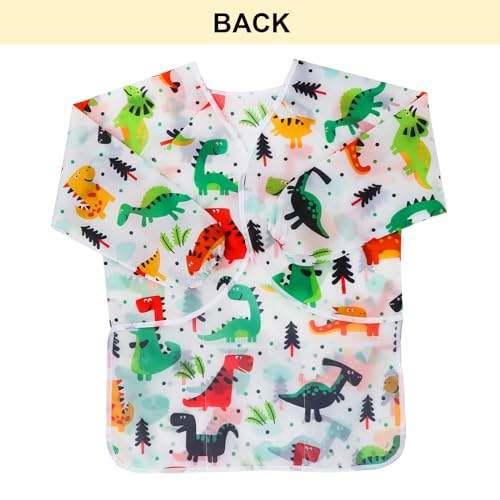 Kids Art Smocks Dinosaur Painting Aprons for Children Waterproof Artist Smock with Long Sleeve and 3 Pockets for Age 3-8 Years (White) - color: Dinosaur (White)