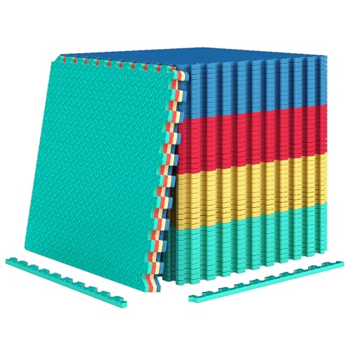Tangkula Puzzle Exercise Mats, 0.5” Thick EVA Interlocking Foam Floor Tiles for Protective, Non-Slip Workout Mats for Home Gym Equipment, Foam Play Mats, 25 in x 25 in, 208 Sq Ft - 48 Tiles - color: Colorful, size: 208 Sq.Ft.