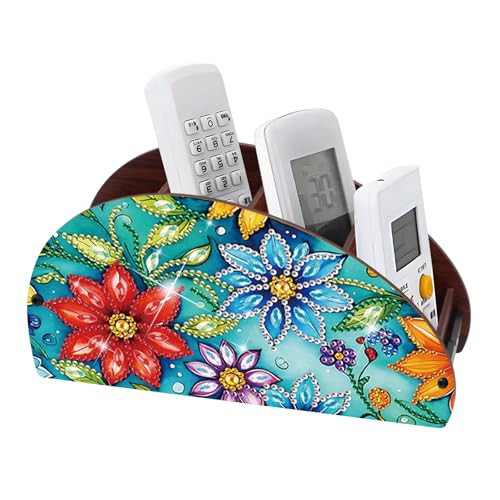 DIY Diamond Painting Storage Box Floral Design Multi-Compartment Wooden Organizer for TV AC Remotes, Makeup Brushes, Pens, Desktop Tabletop Craft Storage - color: Floral