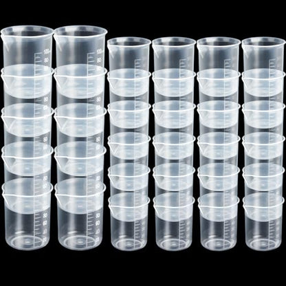 LEOBRO 36 PCS Resin Mixing Cups, 12PCS 100ML Plastic Measuring Cups for Resin, 24PCS 50ML Paint Mixing Cups, Plastic Beakers, Liquid Measuring Cups