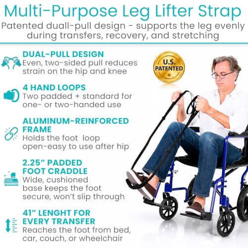 Vive Leg Lifter Strap - Leg Raise Stretch Strap w/Loop for Physical | Therapy, Elderly - Doesn't Strain Knee, Thigh, & Hip Like Other Leg Lifters - Hamstring Stretcher After Surgery, Bed Foot