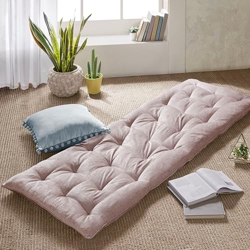 Intelligent Design Foldable Lightweight Lounge Floor Pillow 27" x 74" Blush | Edelia Poly Chenille Soft Sheen Cushion, Tufted Seat for Meditation, Game Playing, Yoga, Reading with Travel Wrap - color: Blush