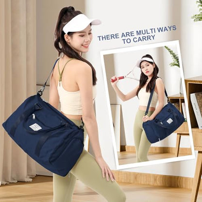 Gym Bag for Women Men with Shoes Compartment,Sports Duffle Bag Personal item travel Duffel Bags Tote Bag Small Carry on Weekender Overnight Bag Workout Dance Bag Hospital Holdalls Dark Blue - color: A10-Dark Blue