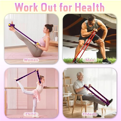 5 Pcs Resistance Bands Set, Foot Pedal Resistance Band with Handles, Workout Elastic Exercise Bands for Ab, Waist, Arm, Leg, Women Fitness Stretch Bands for Pilates, Yoga at Home, Gym - color: Purple