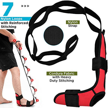 RDX Yoga Stretching Strap, Ankle Ligament Stretcher Belt with Loops Ligament Stretch Band, Fitness Leg Stretcher for Plantar Fasciitis, Foot Stretch Assist for Hamstring, Flexibility Exercise - color: Red