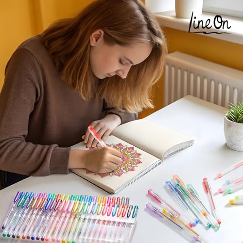 Lineon 100 Pack Gel Pens Set, 50 Colors Gel Pens with 50 Refills Gel Pen Set for Adult Coloring Books Drawing Doodling Art Markers