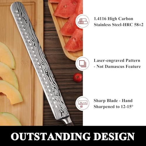 12 Inch Carving Knife,Brisket Knife for Roasts and Turkey | Ultra Sharp-High Carbon German Stainless Steel BBQ Slicing Knife with Gift Box - color: 12 inch Carving Knife