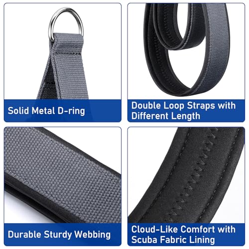TOBWOLF 2PCS Pilates Straps for Reformer, Double Loop D Ring Foot Hand - color: Dark Grey - Scuba Fabric