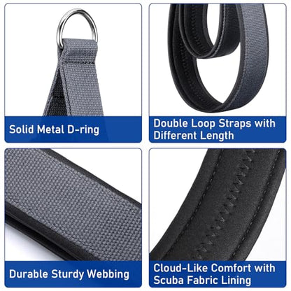 TOBWOLF 2PCS Pilates Straps for Reformer, Double Loop D Ring Foot Hand - color: Dark Grey - Scuba Fabric