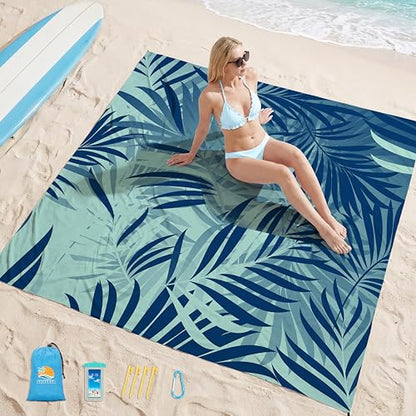 Aroveea Beach Blanket Waterproof Sandproof 78''X81''/10'X9' Oversized Mat - color: Leaves1, size: 78''x81''