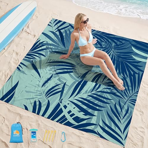 Aroveea Beach Blanket Waterproof Sandproof 78''X81''/10'X9' Oversized Mat - color: Leaves1, size: 78''x81''