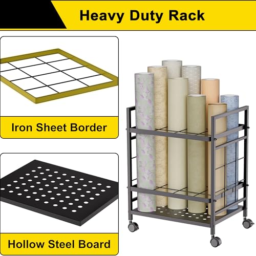 GIOTORENT Blueprint Storage Rack, Blueprint Holder with Wheels, Used for Storing Map/Poster/Blueprint/Architectural Construction Plan, 12 Slots, 2 Brakes, Silent Wheel for Home, Office, School(Black) - style: 12 Slots - Black