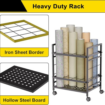 GIOTORENT Blueprint Storage Rack, Blueprint Holder with Wheels, Used for Storing Map/Poster/Blueprint/Architectural Construction Plan, 12 Slots, 2 Brakes, Silent Wheel for Home, Office, School(Black) - style: 12 Slots - Black