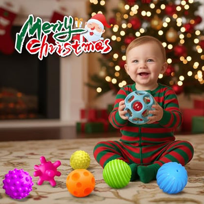 Sensory Toys for Babies, Montessori Textured Baby Balls and Wheat Straw Rattle, Baby Toys for 6-12 Months, Ideal Newborn Gifts for Boys and Girls, Toddler Toys for 1-3 - style: Textured Balls & Blue Rattle Set