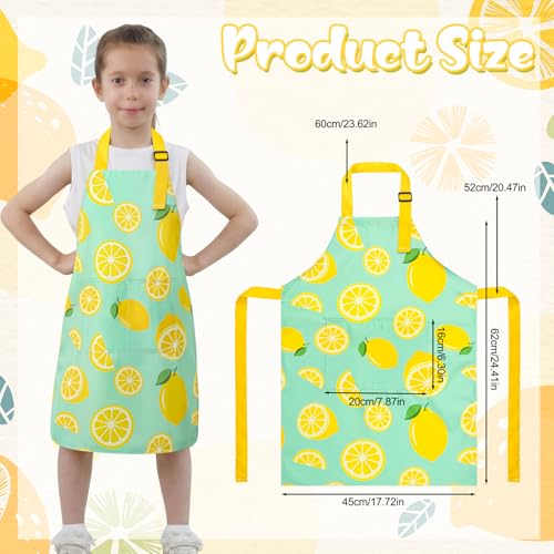 2 Pack Kids Apron, Cute Cooking Aprons, Waterproof Art Apron with Pockets, Toddler Painting Artist Apron Adjustable - color: Lemon and Pink Polka Dots, size: 45*62cm