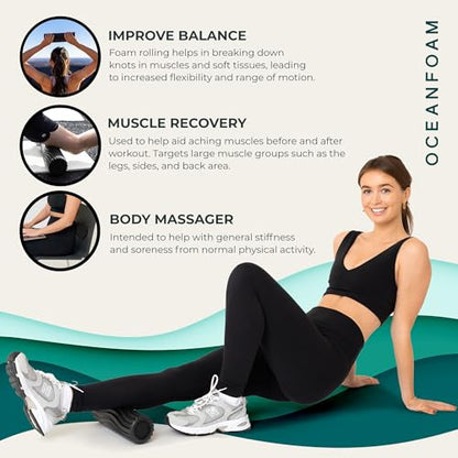 Oceanfoam Ripple Travel Foam Roller (11" x 3.35") Firm Mini Foam Roller for Physical Therapy, Deep Tissue Massage, Back Pain - High Density, Ergonomic Wave Textured - Yoga, Pilates, Exercise (Black) - color: Black