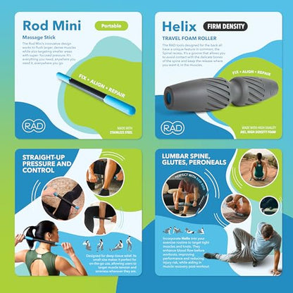 RAD Portable Travel Bundle – Compact Myofascial Release Massage Set, Travel-Friendly Muscle Recovery Tools - Includes Exercise Foam Roller, Massage Stick, and Peanut Ball - style: Portable Bundle – 3-Piece