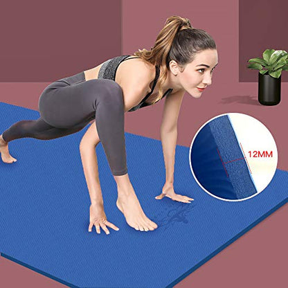 Hatha Yoga Extra Thick TPE Yoga Mat - 72"x 32" Thickness 1/2 Inch -Eco Friendly- With High Density Anti-Tear Exercise Mats For Home Gym Travel & Floor Outside - color: Blue