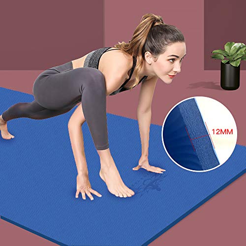 Hatha Yoga Extra Thick TPE Yoga Mat - 72"x 32" Thickness 1/2 Inch -Eco Friendly- With High Density Anti-Tear Exercise Mats For Home Gym Travel & Floor Outside - color: Blue