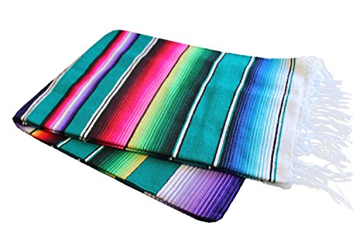 Del Mex Mexican Serape Blanket (X-Large, Teal) - color: Teal, size: X-Large