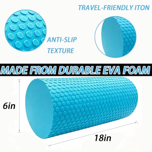 Foam Roller for Exercise, Pilates, Back Physical Therapy, 18" X 6" Round | Medium Density, Deep Tissue Muscle Massage Recovery, Workout Stretching, Trigger Point Fitness, Travel, Compact Size - color: Light Blue