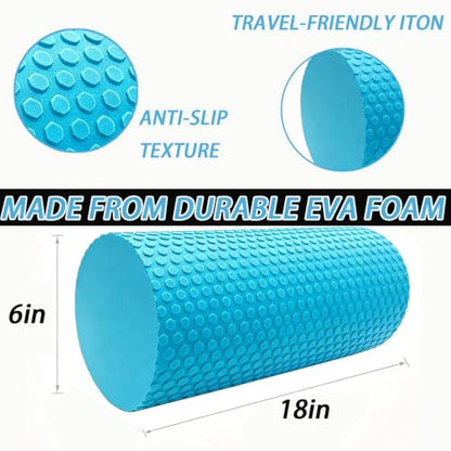 Foam Roller for Exercise, Pilates, Back Physical Therapy, 18" X 6" Round - color: Light Blue