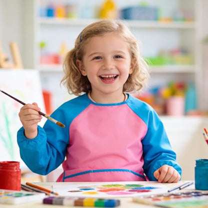 2 Pack Kids Art Smock Waterproof with Long Sleeve and 3 Roomy Pockets Artist Children Aprons for Toddlers Age 3-8 Painting Crafts（Pink） - color: 2 Pack Pink