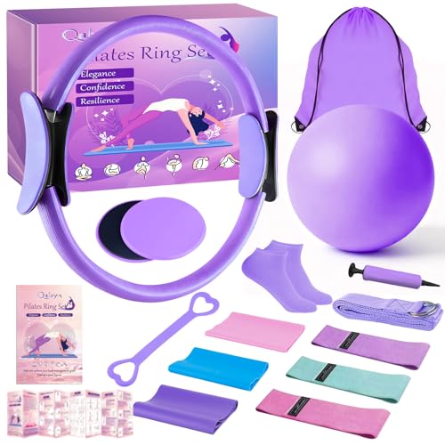 Home Pilates Kit for Women, Pilates Ring Set, Pilates Equipment Kit for Women Home Workouts, Pilates Essentials Kit with Pilates Ring and Ball, Resistance Bands for Strength, Toning, Flexibility - color: Purple-15 inch Ring