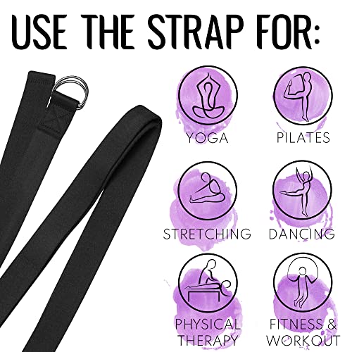 TECEUM 2 IN 1 Yoga & Mat Strap for Stretching – Cotton – 6/8/10 ft - color: Black, size: 10 ft