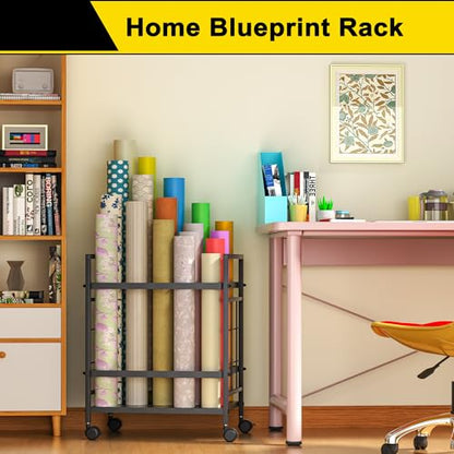 Blueprint Storage Rack, Blueprint Holder with Wheels, Used for Storing Blueprint/Carpet/Map/Poster/Architectural Construction Plan, 20 Slots(3.2" x 3.2"), Silent Wheel for Home, Office, School(Black) - style: 20 Slots - Black