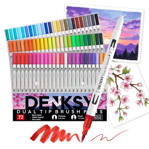 72 Watercolor Markers Set | Water Color Pens with Brush & Fineliner, Water-Based Art Markers | Dual Tip Markers for Adult Coloring, Lettering, Calligraphy, Sketching, Journaling & Illustration - color: White