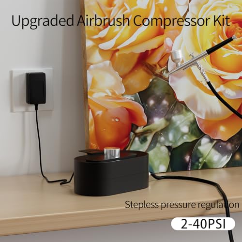 Airbrush Gun Kit with Air Compressor - Small Plug-in Dual-Action Spray Paint Gun, Includes 0.2/0.3/0.5mm Nozzles for Nail Art, Furniture Repair & Artistic Painting (Standard Set) - color: Standard Set