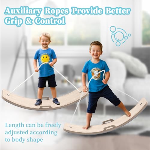 27 Inch Wooden Balance Board for Kids and Toddlers, Wobble Board with Rope